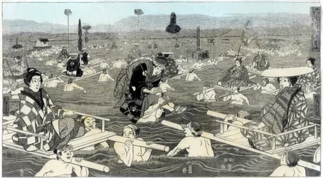 Cruzando el Oho-e-ga-wa, en la provincia de Suraga, 1856