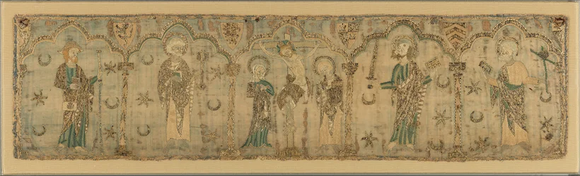 Crucifixión flanqueada por santos, británico, ca. 1270 probablemente antes de 1272