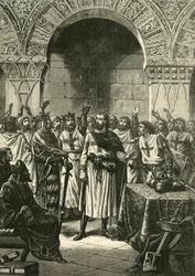 Cruzados proclamando a Godofredo de Bouillon rey de Jerusalén, 1890