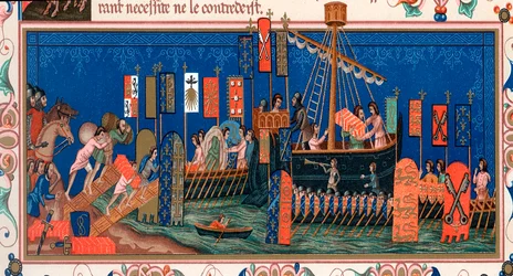 Cruzados embarcando hacia Tierra Santa, siglo XV