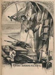 Crusoe cargando su balsa, c1870