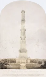 Palacio de Cristal, post-Gran Exposición Diseño para convertir el Palacio de Cristal en una torre de 1000 pies de altura