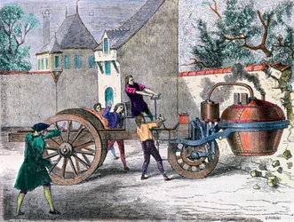 Vagón de vapor de Cugnot, siglo XIX