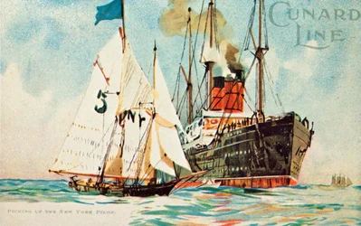 Cunard Line - Recogiendo al Piloto de Nueva York, c1904