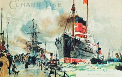 Cunard Line, muelle de desembarco, Liverpool, c1900