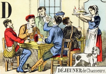 D: Almuerzo de cazadores - El Alfabeto de la Caza, c.1890
