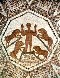 Daniel en el foso de los leones, mosaico romano, siglo V