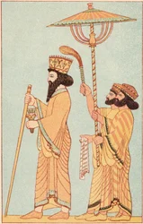 Darío I 548-486 a.C. rey aqueménida de Persia desde 521, con asistentes, 1881