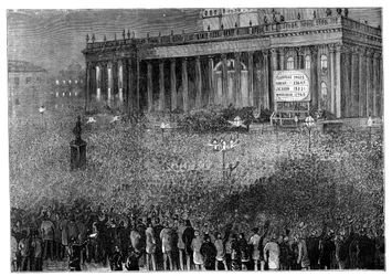 Declaración del resultado de la votación durante las elecciones generales, Leeds, West Yorkshire, 1880