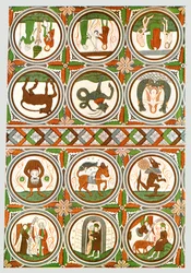 Decoración en la Iglesia Vieja de Stora Råda, Västra Götaland, Suecia, 1928