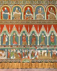 Decoración en la Iglesia Vieja de Stora Råda, Västra Götaland, Suecia, 1928