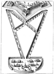 Diseño para un campamento fuera de una fortaleza sitiada, 1617-1619