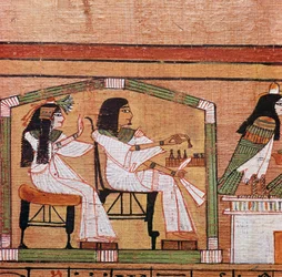(detalle) de un papiro egipcio mostrando un juego de damas