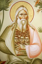 (detalle) de un fresco en la iglesia ortodoxa griega de Capernaum: Abraham, Capernaum, Israel