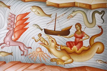 Detalle de un fresco en la iglesia ortodoxa griega de Cafarnaúm, Cafarnaúm, Israel