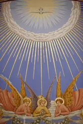 (detalle) de un fresco en la iglesia de la Visitación en Ein Kerem: ángeles, Ein Kerem, Israel