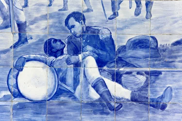 Detalle de un mosaico que representa la lucha de Brasil por la independencia, Cachoeira, Brasil