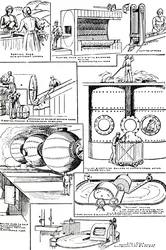 Diagramas que ilustran la preparación de trapos y esparto para la fabricación de papel, c1917