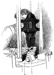 Estampado del canal y posición del ojo en alambres de agujas, Redditch, Inglaterra, c1835