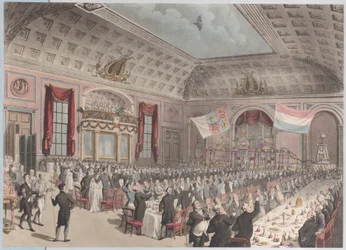 Cena en celebración de la emancipación de Holanda de Francia, City of London Tavern, B..., 1814