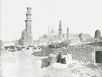Vista distante de la Ciudadela, El Cairo, Egipto, 1895