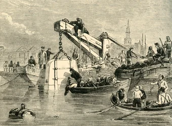 Campana de buceo utilizada en la construcción del túnel del Támesis, c1878