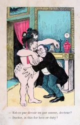 Doctor, ¿es por amor o por deber?, Postal vintage francesa, c1900