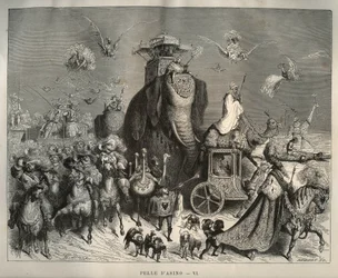 Piel de asno: el carruaje y el cortejo nupcial. Grabado de Gustave Doré (1832-1883) del libro Los cuentos, de Charles Perrault (1628-1703)