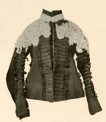 Jubón de tela negra adornado con trenza de seda y botones de crochet, siglo XVII, 1937