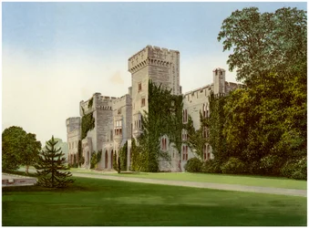 Castillo de Downton, Herefordshire, hogar del Baronet Boughton, c. 1880