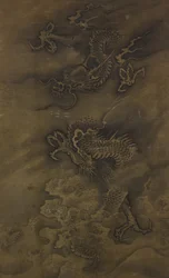 Dragón entre nubes y olas