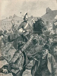 Dragones y montañeses dispersando a los alborotadores en Belfast, 1872 1906