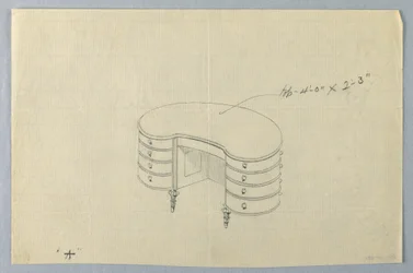 Dibujo, Diseño para Mesa de Escritura en Forma de Riñón A con Ocho Cajones