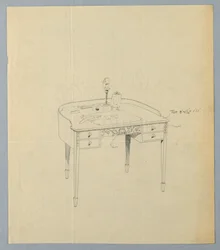 Dibujo, Diseño para Mesa de Escritura Semicircular con Panel Tallado Ornamental en el Centro Frontal