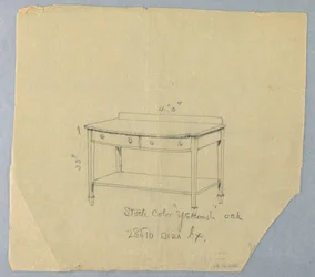 Diseño para mesa de servicio con dos cajones y frente convexo, 1900-05