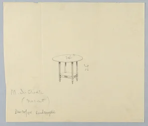 Dibujo, Diseño para una Mesa Redonda Pequeña con Friso Tallado en Estante