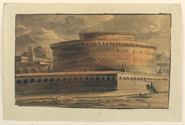 Diseño escénico, exterior de edificio circular, principios del siglo XIX