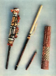 Tambor e instrumentos de viento de la tribu de los indios Baniva, Venezuela, 1948