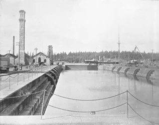 Dique seco en Esquimalt, Columbia Británica, Canadá, c1900