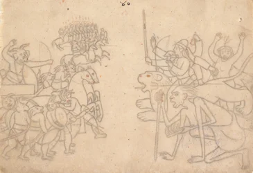 Durga y Kali se acercan a los ejércitos reunidos de Chanda y Munda... el Devi Mahatmya