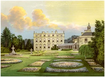 Casa Dytchley, Oxfordshire, hogar de Viscount Dillon, c. 1880