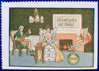 Antigua etiqueta publicitaria de iluminación de gas