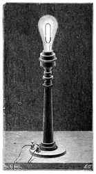 Globo de luz incandescente de Edison en una lámpara de mesa, 1891