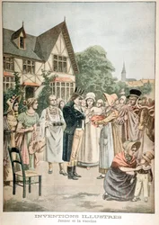 Edward Jenner 1749-1823 médico inglés, vacunando a un niño con suero de viruela bovina, 1901