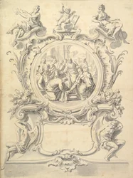 Rondel elaboradamente enmarcado de Cristo lavando los pies de los apóstoles, después de 1800
