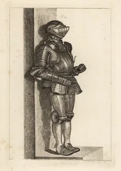 Elegante traje de armadura acanalada traída por Lord Warwick de Alemania