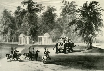 Elefantes y guardia en el parque de Barrackpore, 1820, 1925
