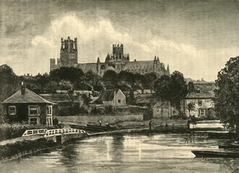 Catedral de Ely, desde el puente del ferrocarril, 1898