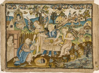 Imagen bordada: Abraham entreteniendo a los ángeles