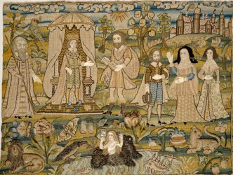 Imagen bordada: La proclamación de Salomón, mediados del siglo XVII